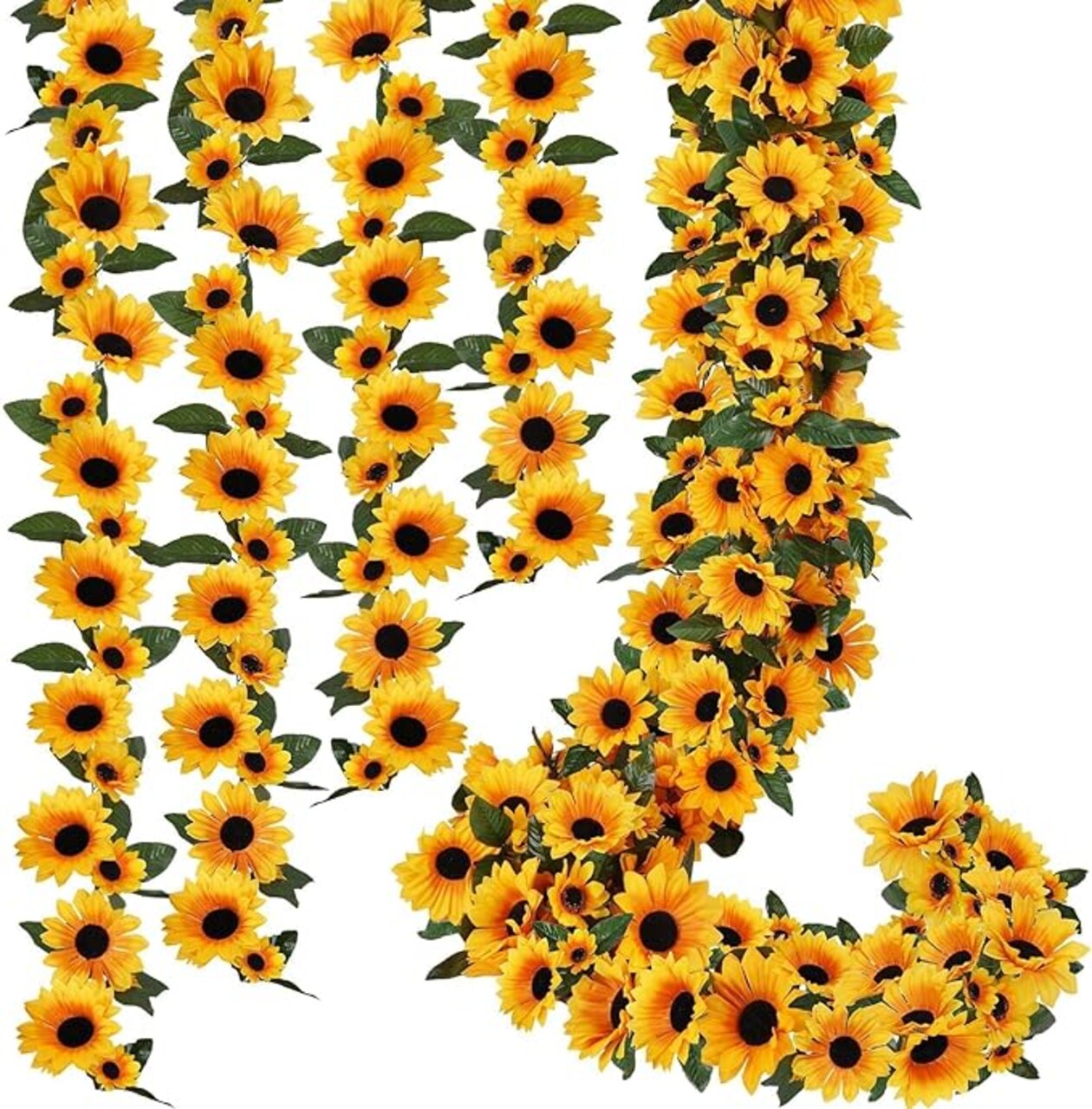 8Ft Sunflower Garland 4 Pack Artificial Sunflowers Hanging Vines Summer Garland Spring Flower Garland Decorations for Baby Shower Wedding Party Kitchen Birthday Bedroom Wall Decor (Yellow)